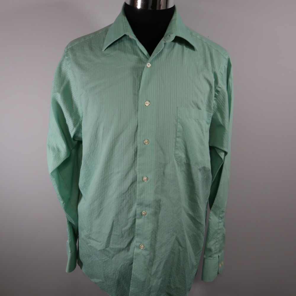 Geoffrey Beene‎ Shirt Mens Large 16 34/35 Pocket Button Up Green Long Sleeve